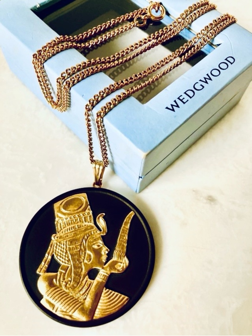 Wedgwood Black Jasperware Egyptian Queen Ankhesenamun 1.75” Medallion Necklace